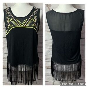 NWOT Lulumari Embroidered Fringe Tank Top